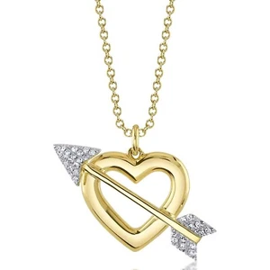 0.30CT Lab Created Diamond Open Heart Arrow Pendant Chain 14K Yellow Gold Plated - Picture 1 of 4