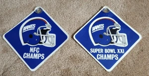 Vintage NY GIANTS Suction Cup Mounted Window Sign super bowl xxi nfc champs x2 - Picture 1 of 1