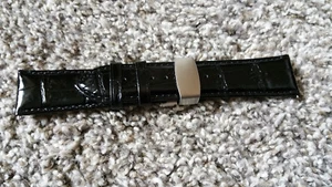 16mm BLACK GENUINE LEATHER WITH SILVER BUTTERFLY WATCH BAND Quick Release Pins - Picture 1 of 10