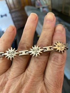 Vintage gemarkt 925 Sterling himmlisches Sonnengesicht modern Kette Gliederarmband  - Bild 1 von 5