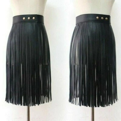 Gothic Punk Tassel Belt Corset Faux Leather Long Fringe Waistband Adjustable - Image 1 of 4