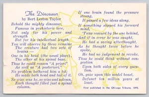 El poema del dinosaurio de Bert Leston Taylor - Postal de Stegosaurus - Imagen 1 de 2