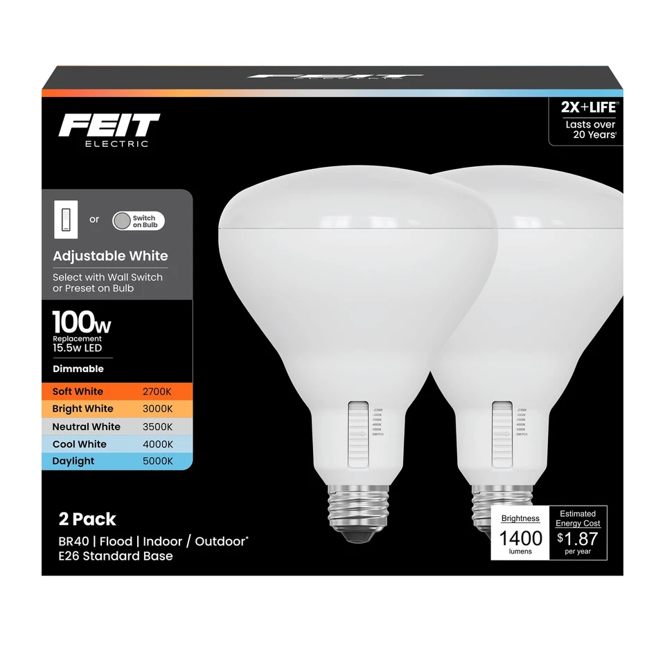Feit Electric BR40 LED Light Bulb, 100W Equivalent, Dimmable, 1400 Lumens, - Image 1 of 1
