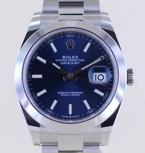 Rolex Uhr Datejust 41 blue Stick Dial B+P 126300 ungetragen Oysterband Top - Bild 1 von 18