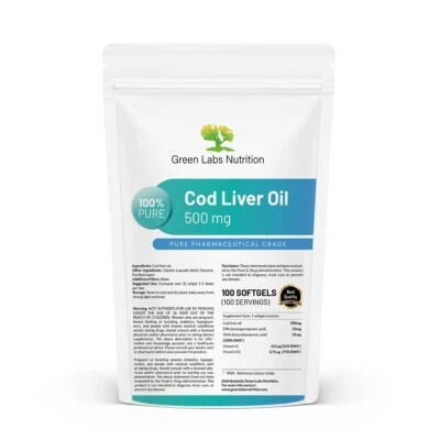 GREEN LABS NUTRITION Olio di Fegato di Merluzzo – Omega-3 con Vitamine D e A per Ossa e Immunità