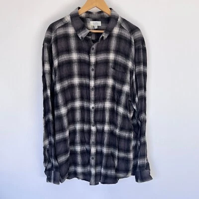 Croft Barrow Mens Flannel Shirt Size 2XL Grey Plaid Long Sleeve Button Up - Image 1 of 4
