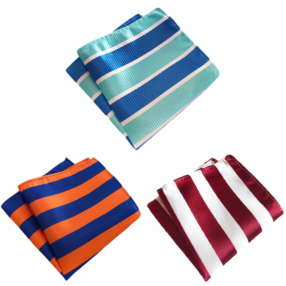 3 PCS Men Stripe Candy Color Pocket Square Handkerchief Wedding Party Hanky - Image 1 of 1