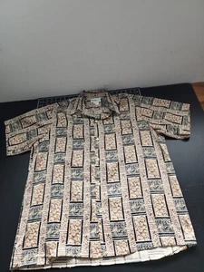 Vintage Tori Richard Shirt Men's Size XL Button Up Polyester Beige Square Print - Picture 1 of 7