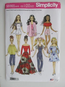 SIMPLICITY S8865 11½" FASHION DOLL WARDROBE SEWING PATTERN - Picture 1 of 5