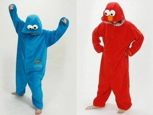 Erwachsene-Sesamstraße Keksmonster blau & rot Elmo Kostüm Pyjama Einteiler 11 Outfit - Bild 1 von 8