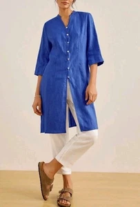 Lintico 100% Leinen Handknopf Long Top DILLON Gr. L blau recht luxuriös minimalistisch - Bild 1 von 16