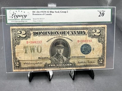 1923 Dominion of Canada $2 Bank Note Blue Seal Graded BCS VF-20 SN#387237 - Image 1 of 4