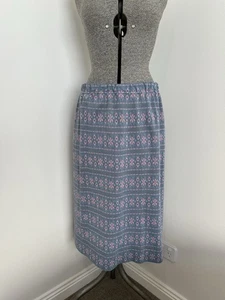 Falda de invierno vintage hecha a mano azul rosa hadas mezcla de lana modesta cálida M L 12 14 - Imagen 1 de 9