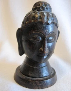 Buddha Kopf handgefertigt Indien 4" Holz Meditation Ikone Figur Skulptur - Bild 1 von 6