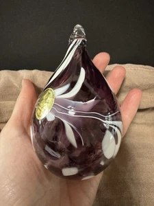 Blown Art Glass Bauble Heavy Handmade Teardrop Purple Swirl Christmas German - Picture 1 of 5