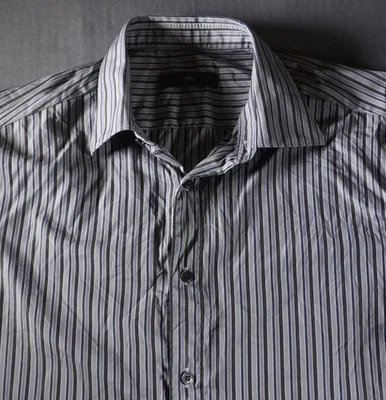 Zegna Shirt Mens 16 41 Gray Striped Long Sleeve Dress Button Front Spread Collar - Image 1 of 4