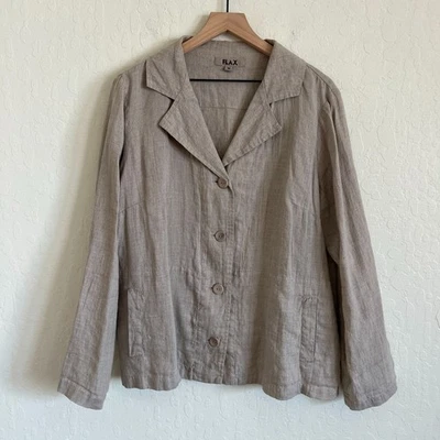 Flax 100% Linen Button Front Blazer Jacket Medium NaturalTan Beige Lagenlook - Image 1 of 4