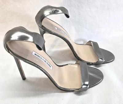 Manolo Blahnik Women’s Size 41 Silver High Heel Sandals Ankle Strap New *Flaws*  - Image 1 of 4
