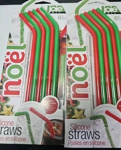 JOIE Noel 6 pz Cannucce Silicone Riutilizzabili con Spazzola Pulizia Verde Rosso (Confezione da 2) - Foto 1 di 3