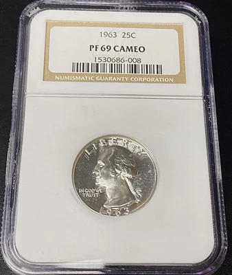 1963 Washington Quarter Proof NGC PF 69 CAMEO PR69CAM pf69cam Silver 25C BARGAIN - Image 1 of 4