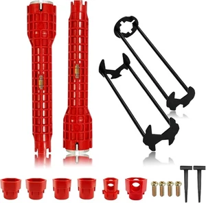 Multifunctional Kitchen Faucet Sink Basin Wrench, Drain Tub Red  - Picture 1 of 7