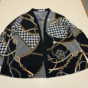 Susan Graver Black Cardigan with Gold Chains Print open cardigan size 1X - Picture 1 of 12