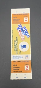 Boleto completo de la Serie Mundial 1985 juego sin usar 2 Royals Cardinals primera base caja de césped - Imagen 1 de 2