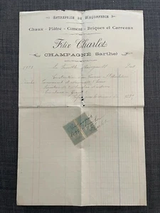 Ancienne Facture Felix Charlot - Entreprise de Maçonnerie Champagné Sarthe 1921 - Picture 1 of 1