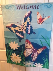 Butterflies Welcome Large Garden Flag - Picture 1 of 5