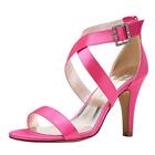 ElegantPark Women's Peep Toe High Heels Ankle Straps Buckles Satin HOT PINK 6.5