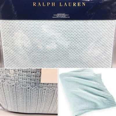 Ralph Lauren Belle Pointe Ariel King Size Blanket Teal Light Blue MSRP $430 NEW - Image 1 of 4