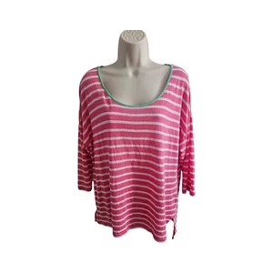 Blusa Top Talbots Rosa Blanco Rayas 100% Lino Manga 3/4 Talla Grande Para Mujer - Imagen 1 de 9