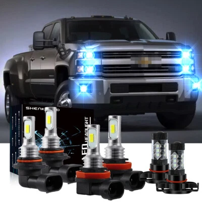 For Silverado1500 2500HD 2009-2011 2012 2013 LED Headlights+Fog Bulbs Kit 8000K - Image 1 of 4