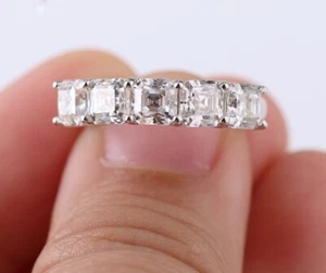 3.00MM Asscher Cut Moissanite Full Eternity Wedding Band, Anniversary Band - Picture 1 of 8
