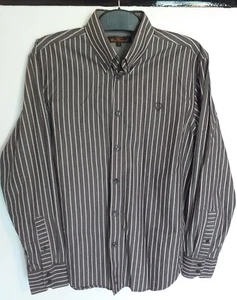 Authentic BEN SHERMAN long sleeve shirt 100% Cotton BROWN & CREAM stripe MEDIUM - Picture 1 of 12
