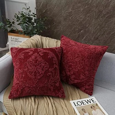  Embroidered Boho Throw Pillow Covers 18x18 Inch Pillow Covers Wine-damask - Image 1 of 4