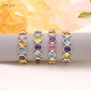 3.10 TCW Multi Gemstone Eternity Band 14k Solid Gold Bezel Set Ring Wedding Gift - Picture 1 of 12