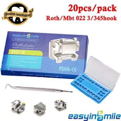 Brackets dentales pasivos autoligables ortho ROTH/MBT 022 3/345 gancho 20 piezas Foto 1 de 4
