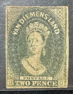 AUSTRALIA TASMANIA VAN DIEMENSLAND 1858, 2D DEEP GREEN SG33 MNG STAMP. - Picture 1 of 2