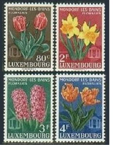 Luxembourg 300-303, MNH. Mi 531-534. Flowers 1955. Tulips, Daffodils, Hyacinths. - Picture 1 of 1