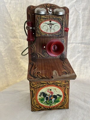 Antiguo juguete de teléfono de pared de moda antiguo campana de gong juguetes decoración de habitación infantil occidental Foto 1 de 4