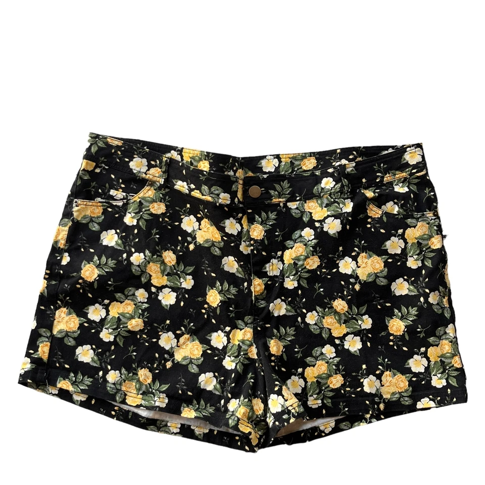 Pantalones Cortos Sonoma Mujer 24W Denim Estampado Floral Cinco Bolsillos Estilo Cremallera Frontal Elastizados Foto 1 de 4