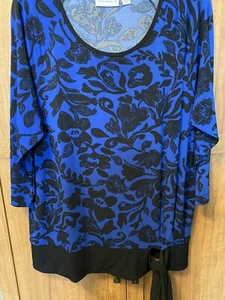 MED (QVC A237114) SUSAN GRAVER Liquid Knit 3/4 Sleeves w/Left Hip Tie Detail EUC - Picture 1 of 3