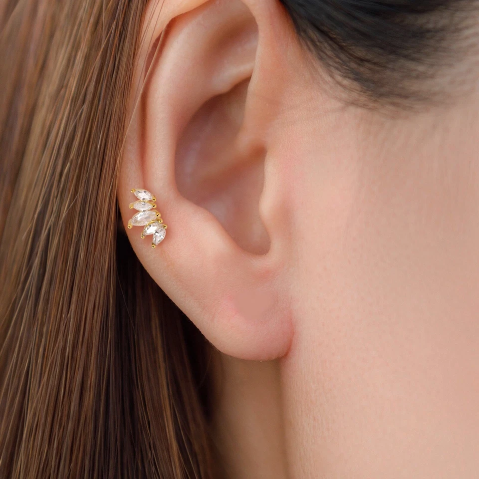 Chapado en Oro 925 Plata de Ley Circonita cúbica Flor de Loto Tornillo Bola Trasera Pendientes Foto 1 de 2