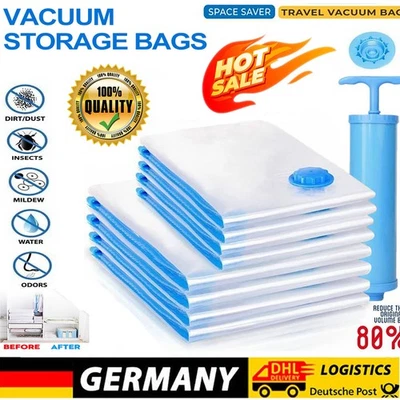 12X Vakuumbeutel Aufbewahrungsbeutel Kleidung Vacuum Vacuum Beutel + Pumpe DE - Bild 1 von 4