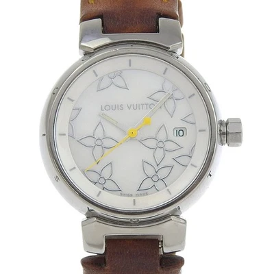 Relojes de pandereta LOUIS VUITTON Q121C esfera blanca acero inoxidable/cuero cuarzo... Foto 1 de 4