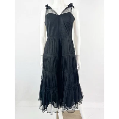 Maxi Vestido Anthropologie Odille Malla Negra Talla 12 Formal Cóctel Fiesta Gótico Foto 1 de 4