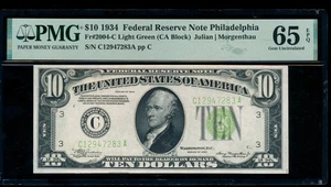 AC 1934 $10 Philadelphia FRN PMG 65 EPQ light green seal Fr 2004-C - Picture 1 of 2