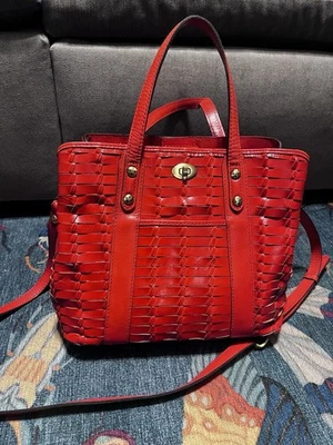 PATRICIA NASH Woven Darby Leather Tote Coral Red - Image 1 of 4