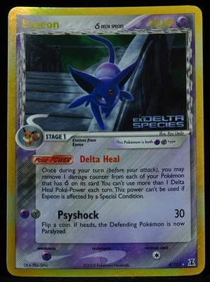 Tarjeta Pokémon Espeon #4 casi nueva/ex holográfica inversa arrugada Foto 1 de 3